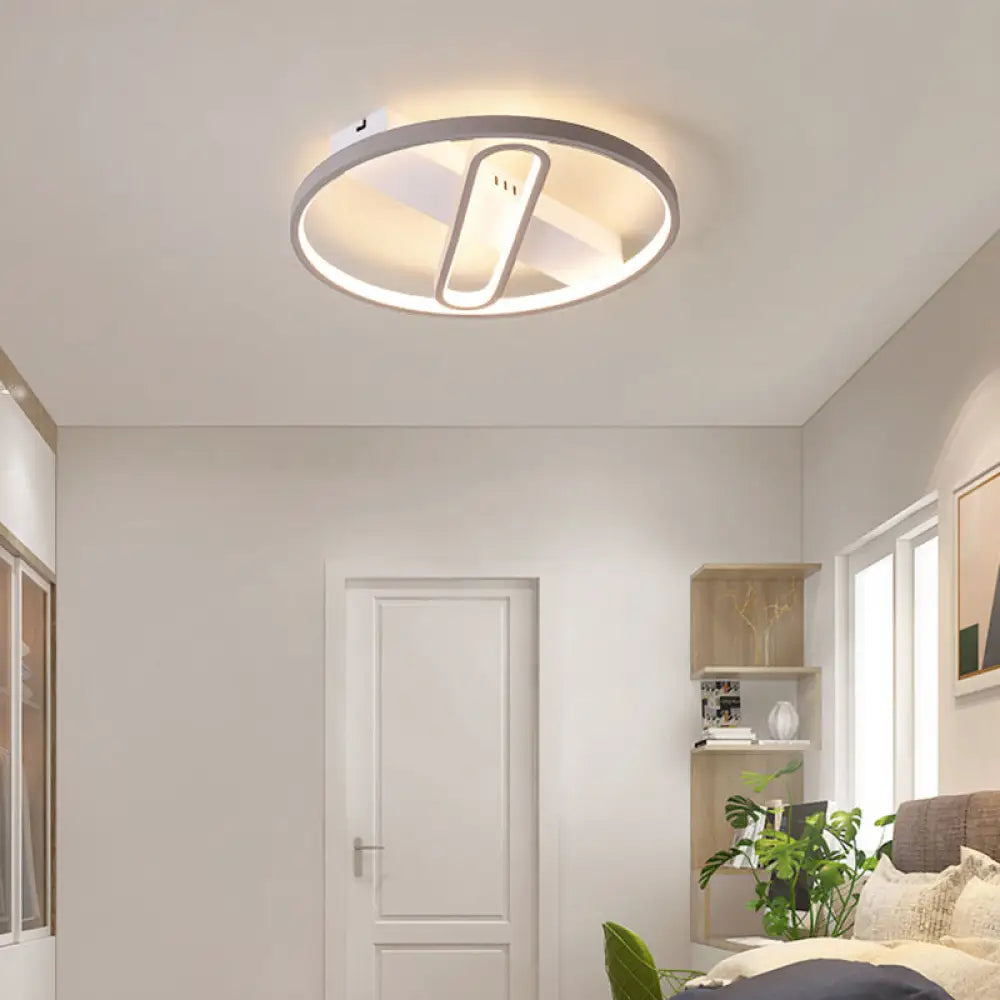 Geometric Flush Mount Ceiling Light In Metal Grey - Modern Led Lamp (Warm/White Light)