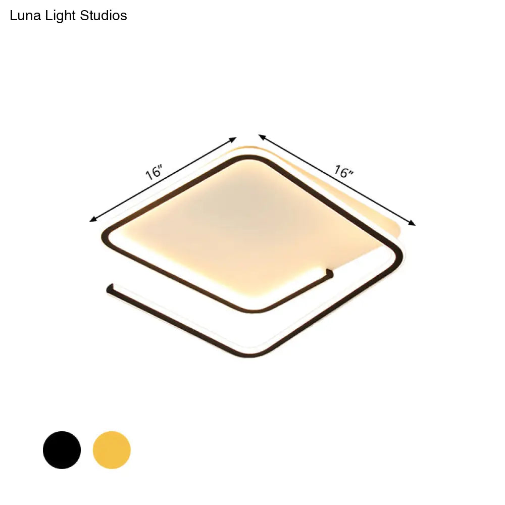 Geometric Flush Mount Lamp: Metallic Led Ceiling Light 16/19.5 Width Black/Gold Warm/White