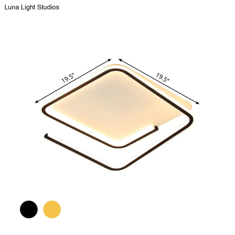 Geometric Flush Mount Lamp: Metallic Led Ceiling Light 16/19.5 Width Black/Gold Warm/White