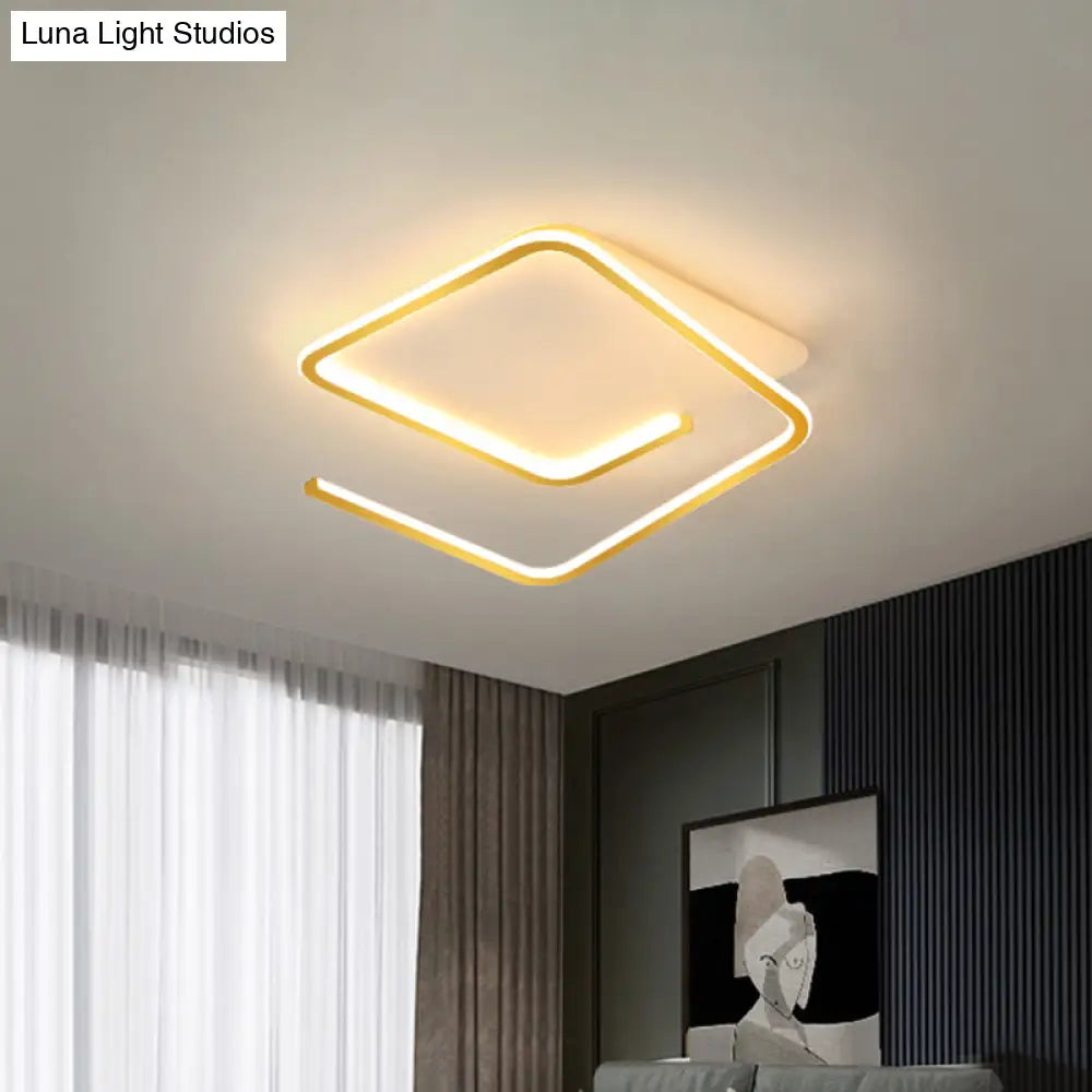 Geometric Flush Mount Lamp: Metallic Led Ceiling Light 16/19.5 Width Black/Gold Warm/White