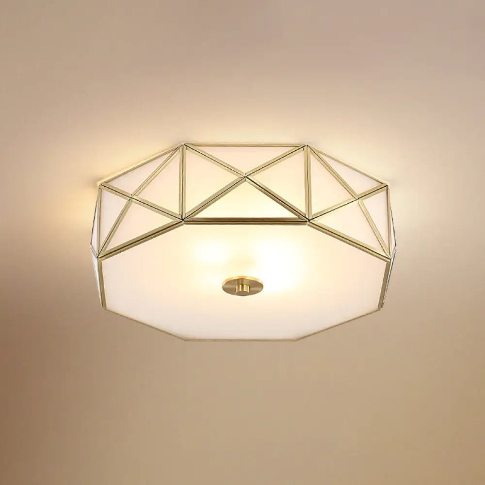 Geometric Flushmount Light With Gold Finish & Minimalistic White Glass Design 3 /