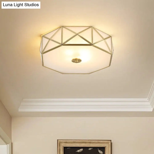 Geometric Flushmount Light With Gold Finish & Minimalistic White Glass Design