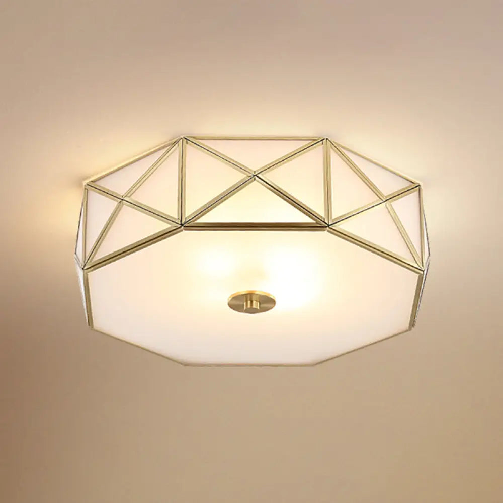 Geometric Flushmount Light With Gold Finish & Minimalistic White Glass Design 6 /