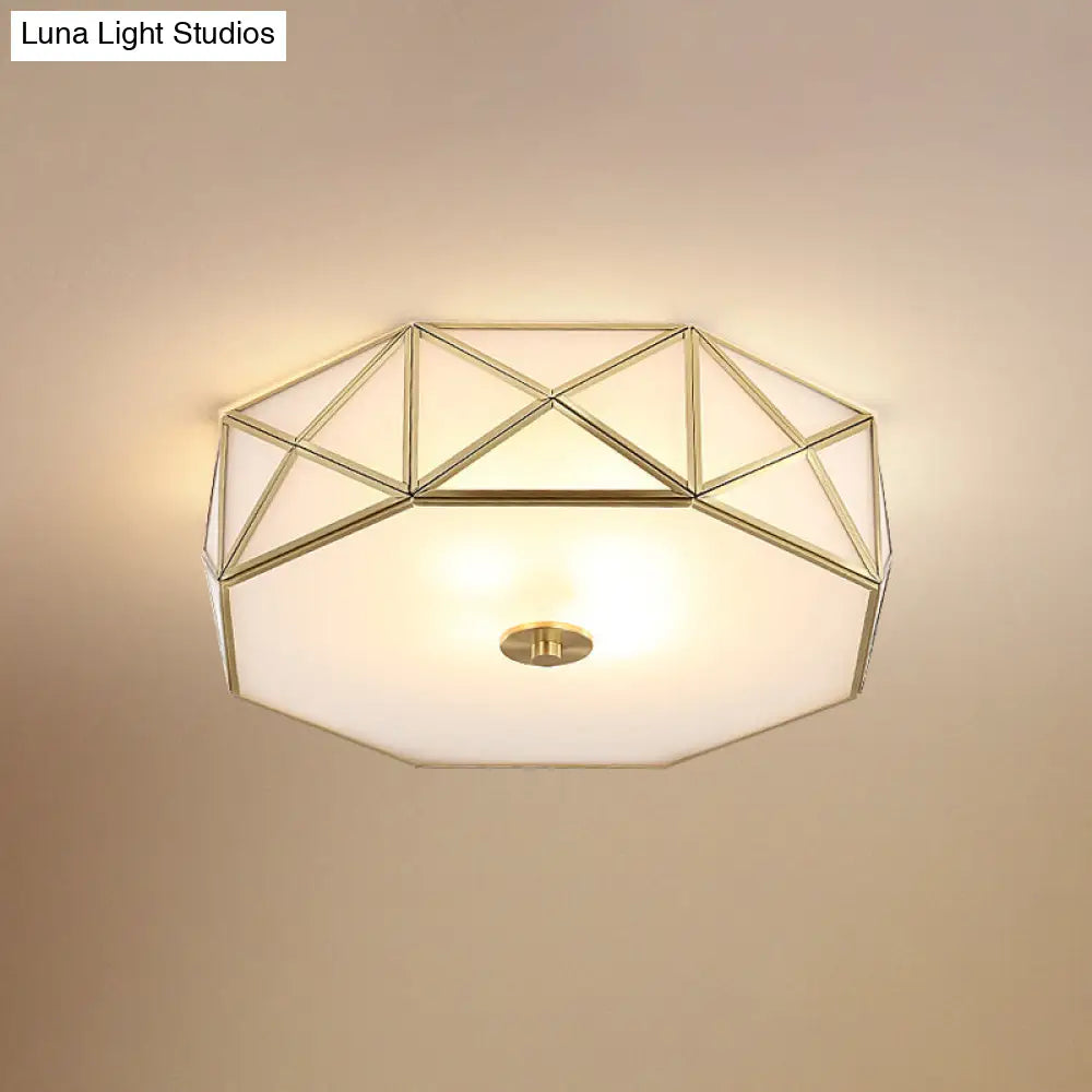 Geometric Flushmount Light With Gold Finish & Minimalistic White Glass Design 3 /