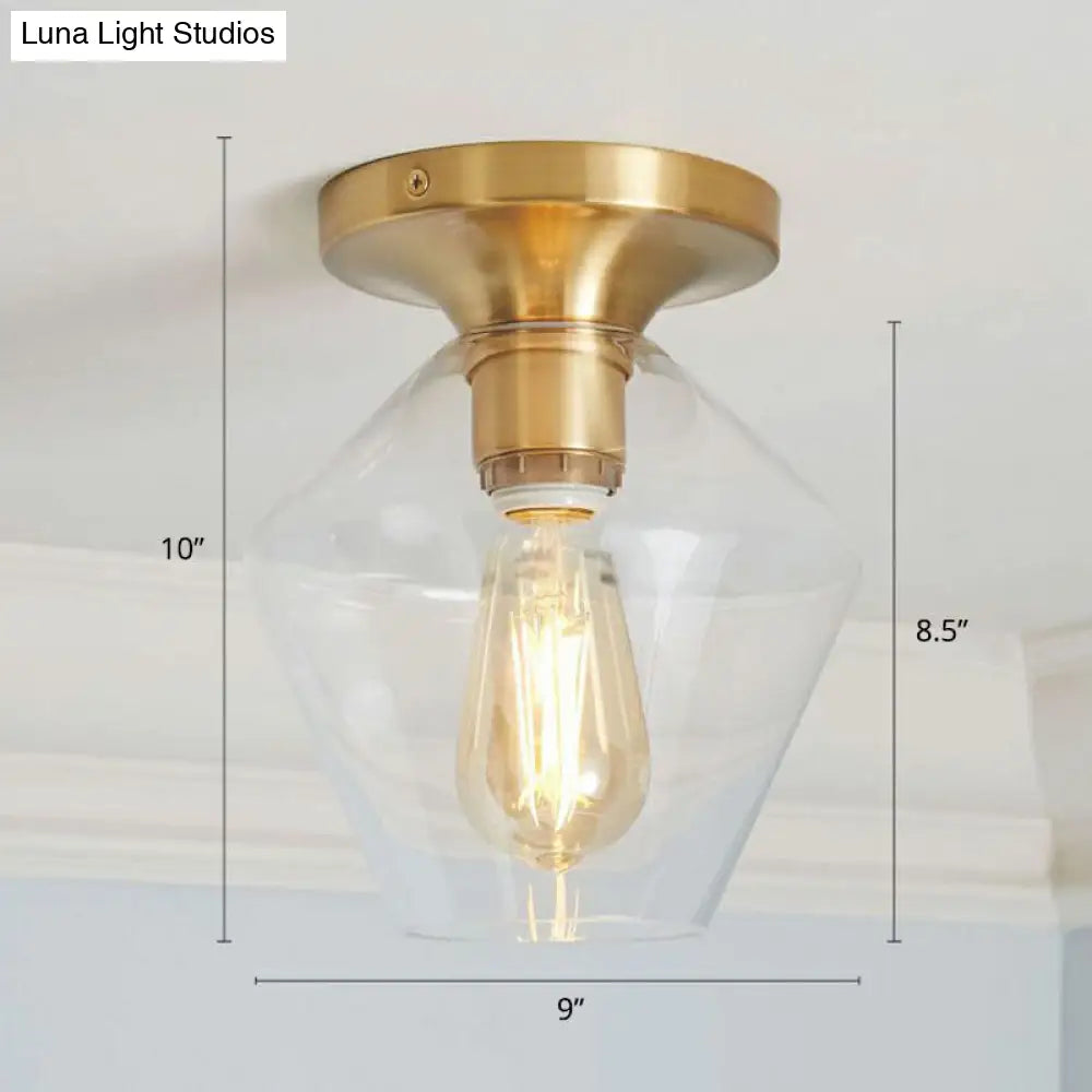 Geometric Glass Flushmount Light - Sleek And Simple Ceiling Fixture For Balcony More Gold / C