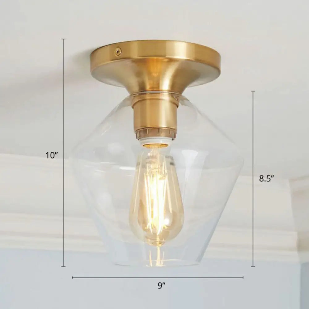 Geometric Glass Flushmount Light - Sleek And Simple Ceiling Fixture For Balcony More Gold / C