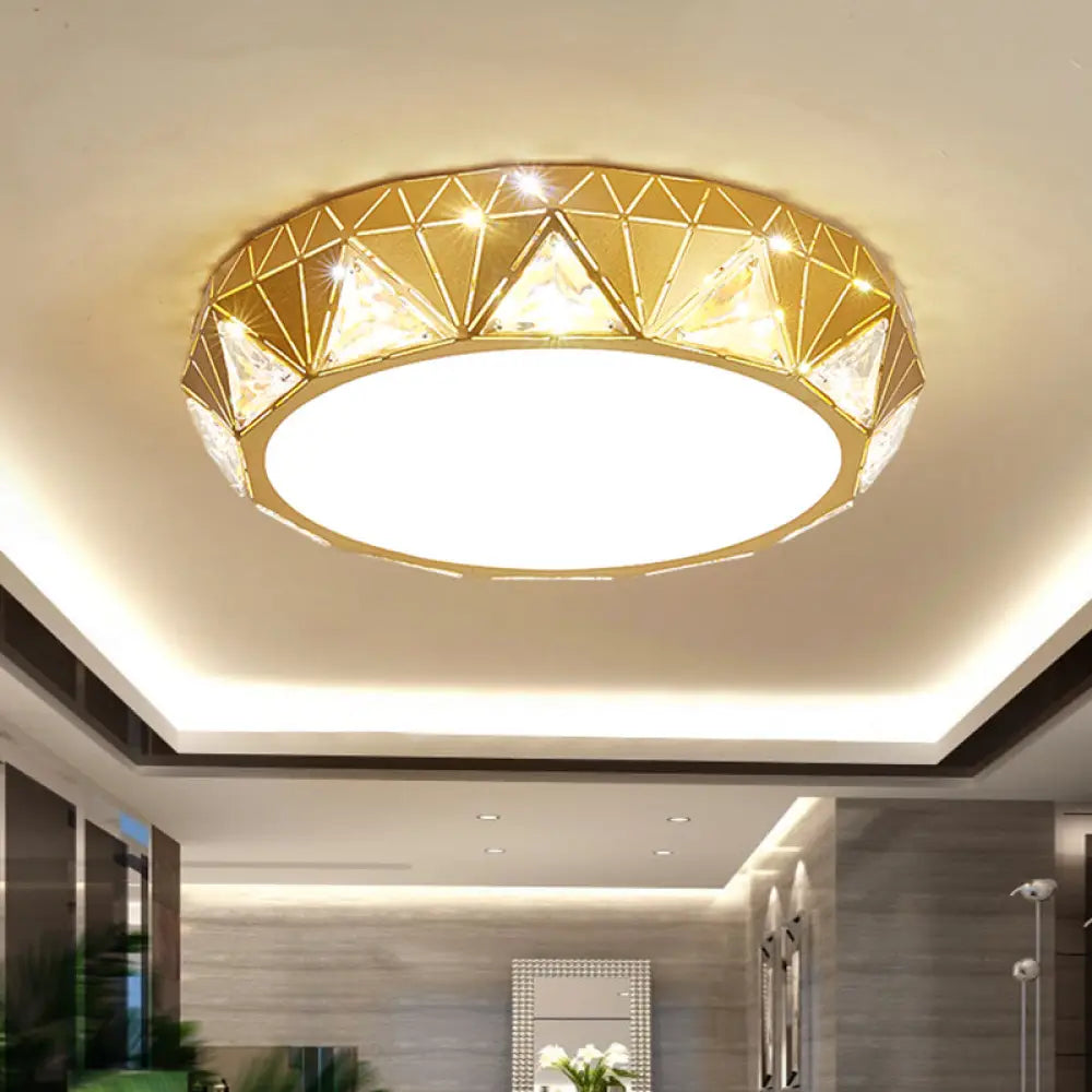 Geometric Gold Flush Mount With Crystal Led Lights - Contemporary Triangle Design