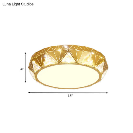 Geometric Gold Flush Mount With Crystal Led Lights - Contemporary Triangle Design