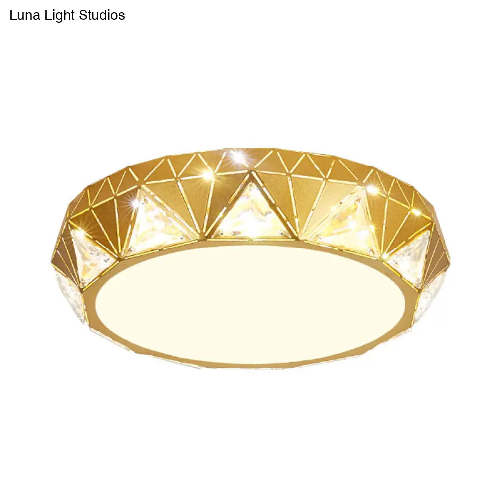Geometric Gold Flush Mount With Crystal Led Lights - Contemporary Triangle Design