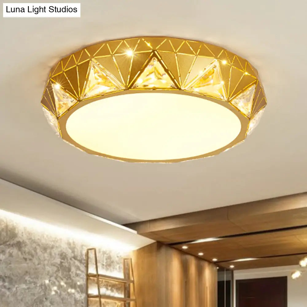 Geometric Gold Flush Mount With Crystal Led Lights - Contemporary Triangle Design