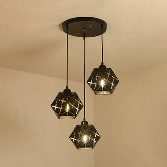 Geometric Hanging Lamp: Carved Metal Shade Industrial Style 3 Lights For Kitchen Pendant Lighting