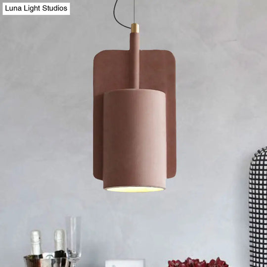 Geometric Cement Pendant Light - Industrial Style Grey/Beige/Pink 6/8/9W Pink / 6