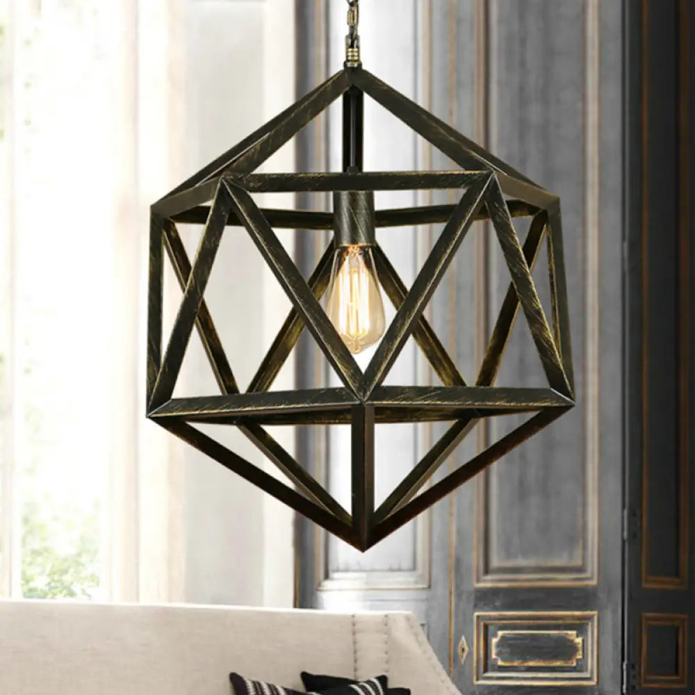 Geometric Industrial Hanging Lamp - 1-Bulb Metal Pendant Light (Black) Black / 14’