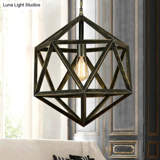 Geometric Industrial Hanging Lamp With Black Metal 1-Bulb Ceiling Pendant Light / 14