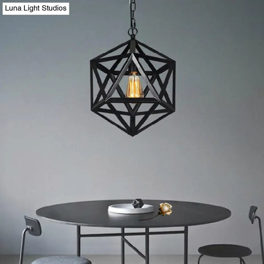 Geometric Industrial Hanging Lamp With Black Metal 1-Bulb Ceiling Pendant Light