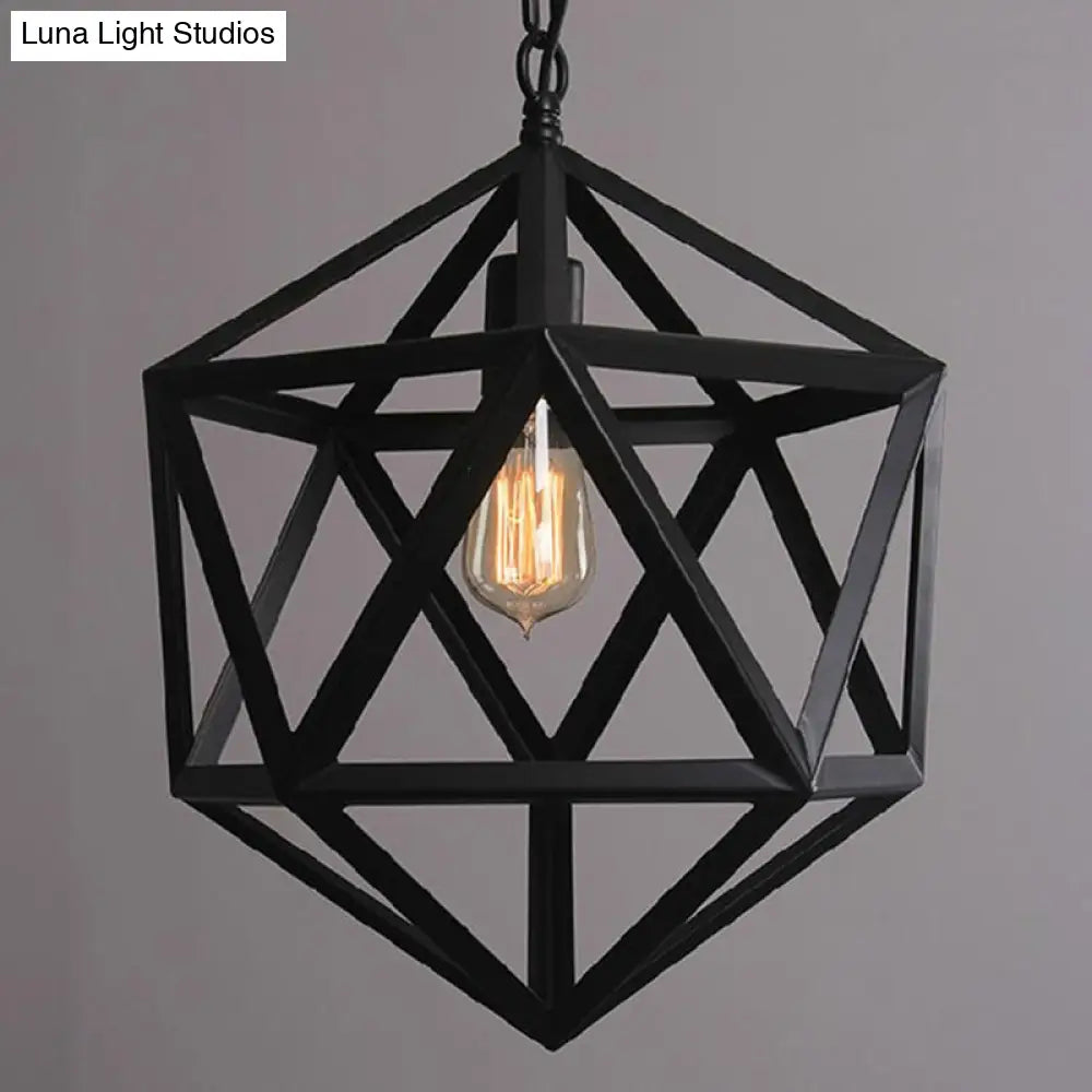 Geometric Industrial Hanging Lamp With Black Metal 1-Bulb Ceiling Pendant Light