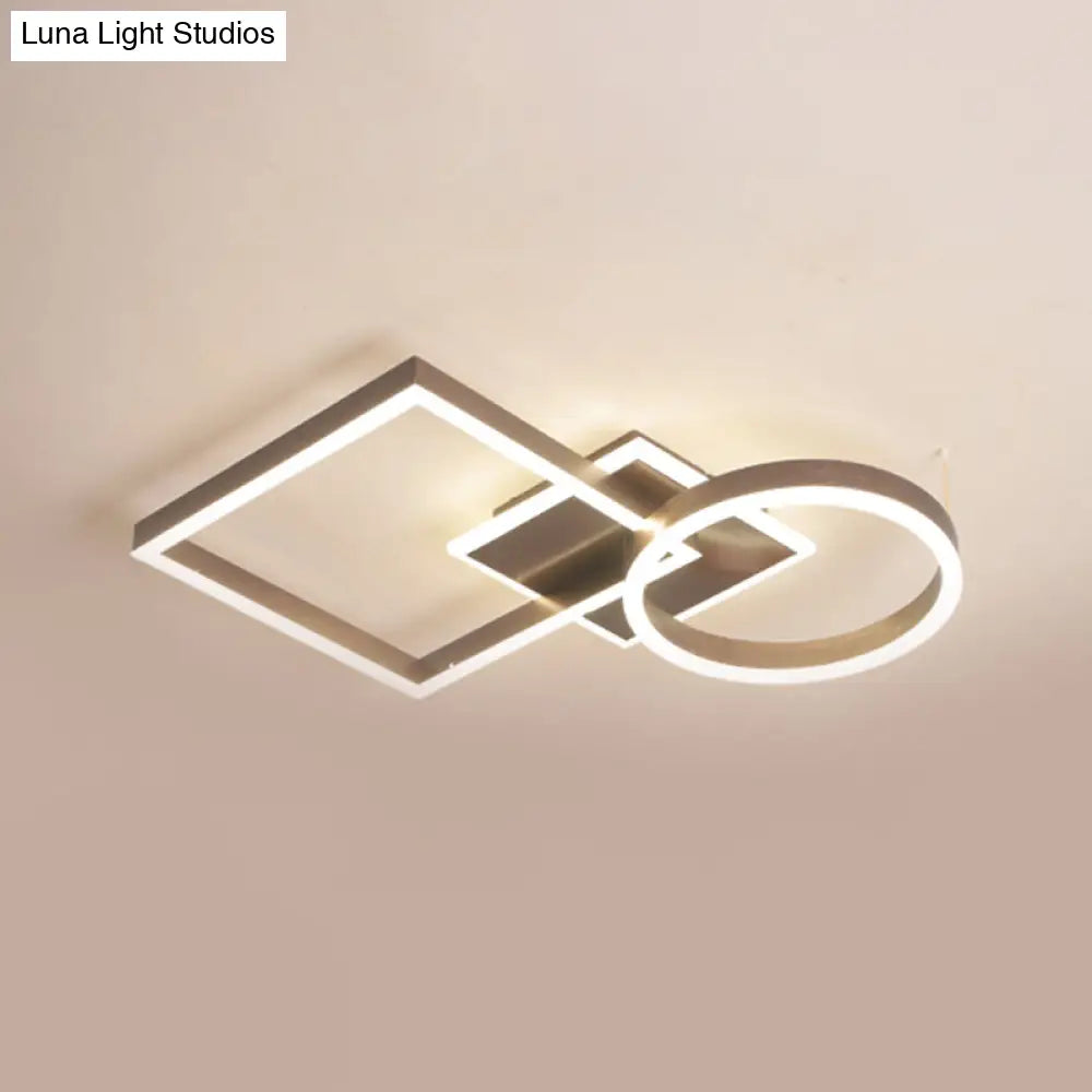 Geometric Led Ceiling Lamp In Golden/Coffee - Warm/White Light 20.5/34 L