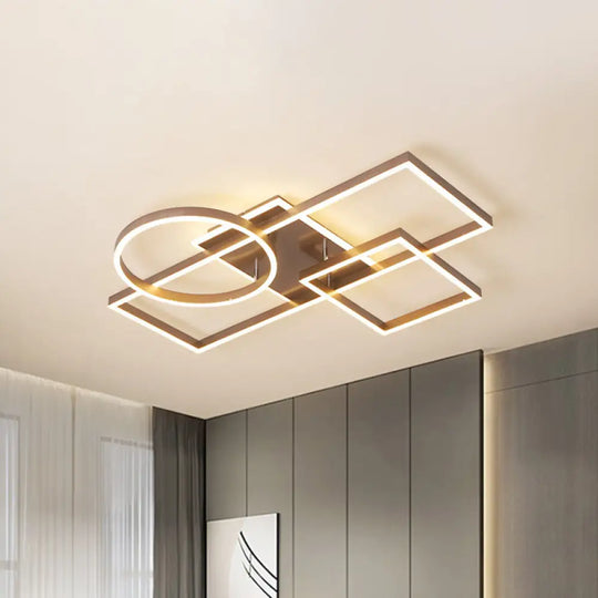 Geometric Led Ceiling Lamp In Golden/Coffee - Warm/White Light 20.5’/34’ L Coffee / 34’ White
