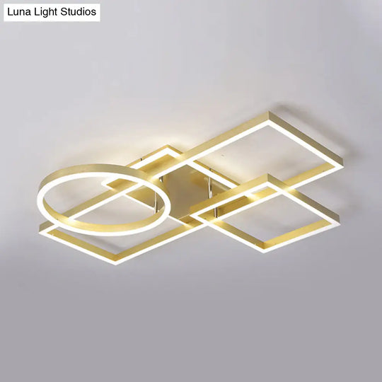 Geometric Led Ceiling Lamp In Golden/Coffee - Warm/White Light 20.5’/34’ L