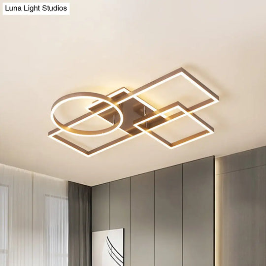 Geometric Led Ceiling Lamp In Golden/Coffee - Warm/White Light 20.5/34 L Coffee / 34 White