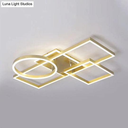 Geometric Led Ceiling Lamp In Golden/Coffee - Warm/White Light 20.5/34 L