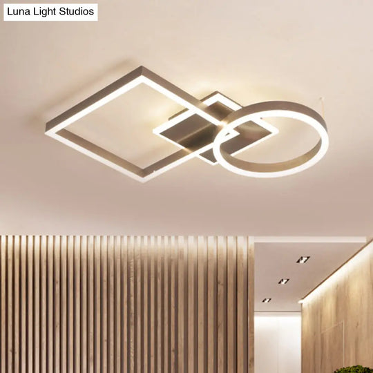 Geometric Led Ceiling Lamp In Golden/Coffee - Warm/White Light 20.5/34 L