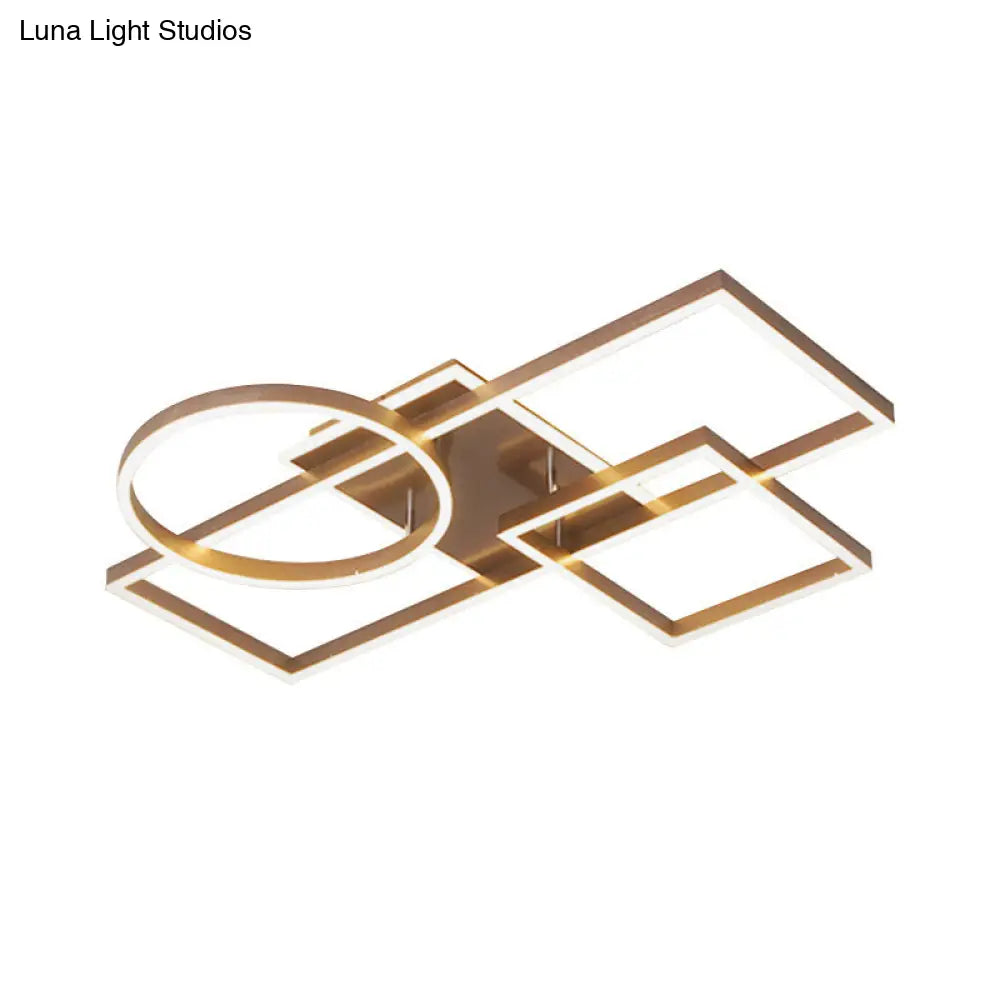 Geometric Led Ceiling Lamp In Golden/Coffee - Warm/White Light 20.5/34 L