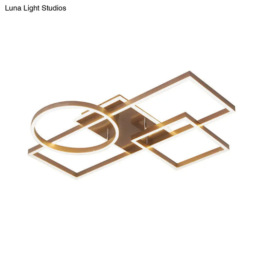 Geometric Led Ceiling Lamp In Golden/Coffee - Warm/White Light 20.5/34 L