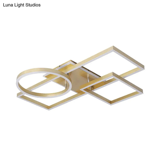 Geometric Led Ceiling Lamp In Golden/Coffee - Warm/White Light 20.5’/34’ L