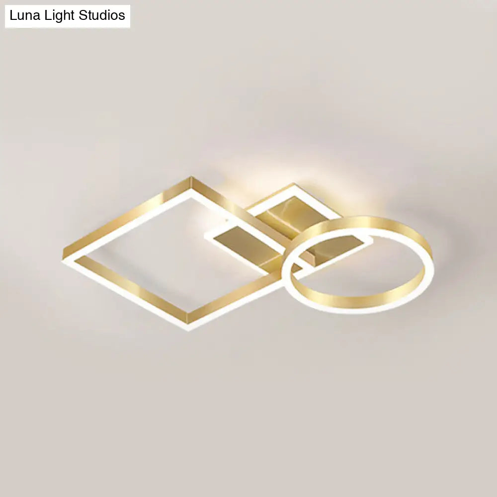 Geometric Led Ceiling Lamp In Golden/Coffee - Warm/White Light 20.5/34 L