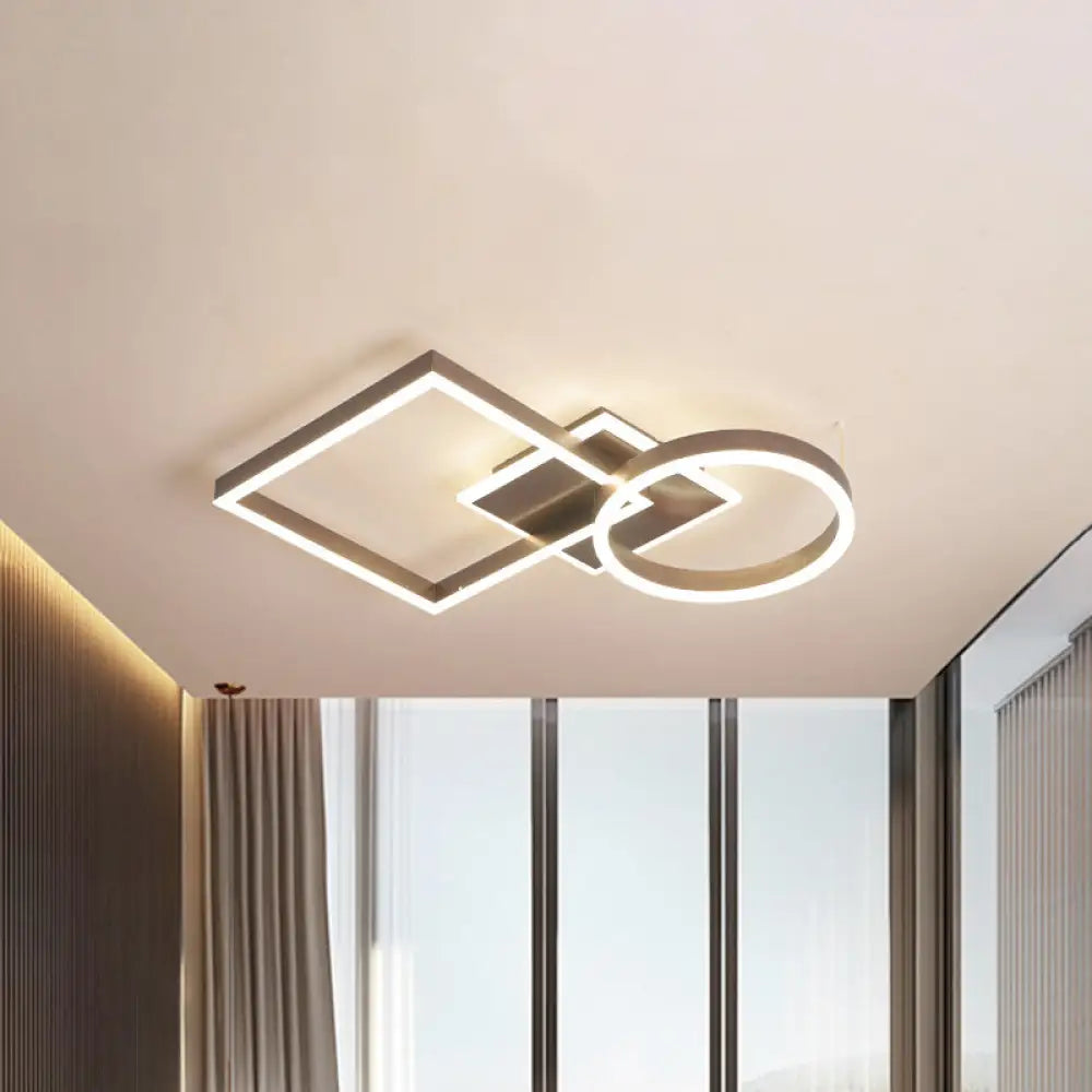 Geometric Led Ceiling Lamp In Golden/Coffee - Warm/White Light 20.5’/34’ L Coffee / 20.5’ White