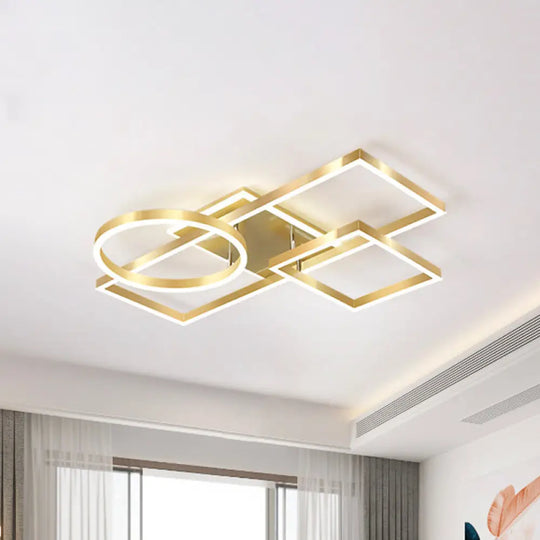 Geometric Led Ceiling Lamp In Golden/Coffee - Warm/White Light 20.5’/34’ L Gold / 34’ Warm