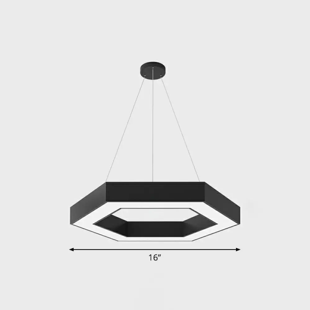 Geometric Led Ceiling Light: Modern Acrylic Office Chandelier - Black / 16’’ Hexagon