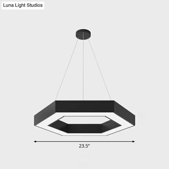 Geometric Led Ceiling Light: Modern Acrylic Office Chandelier In Black / 23.5 Hexagon