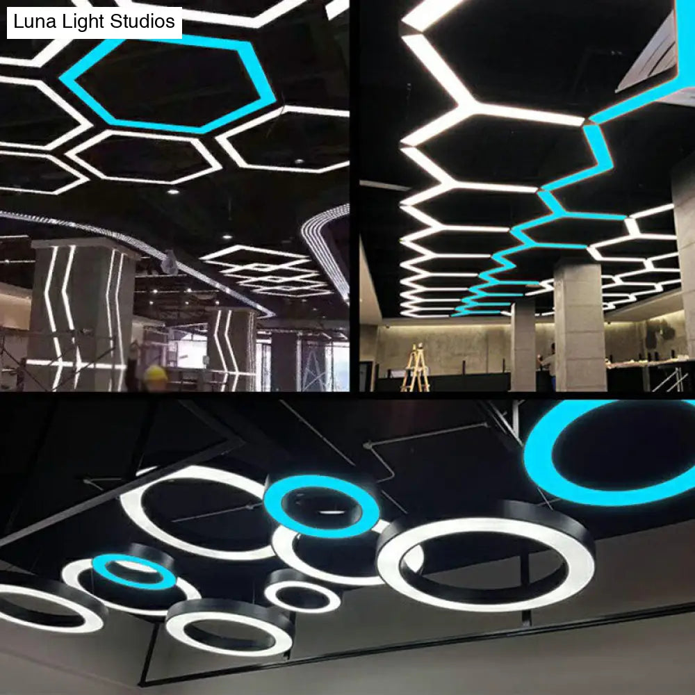 Geometric Led Ceiling Light: Modern Acrylic Office Chandelier In Black