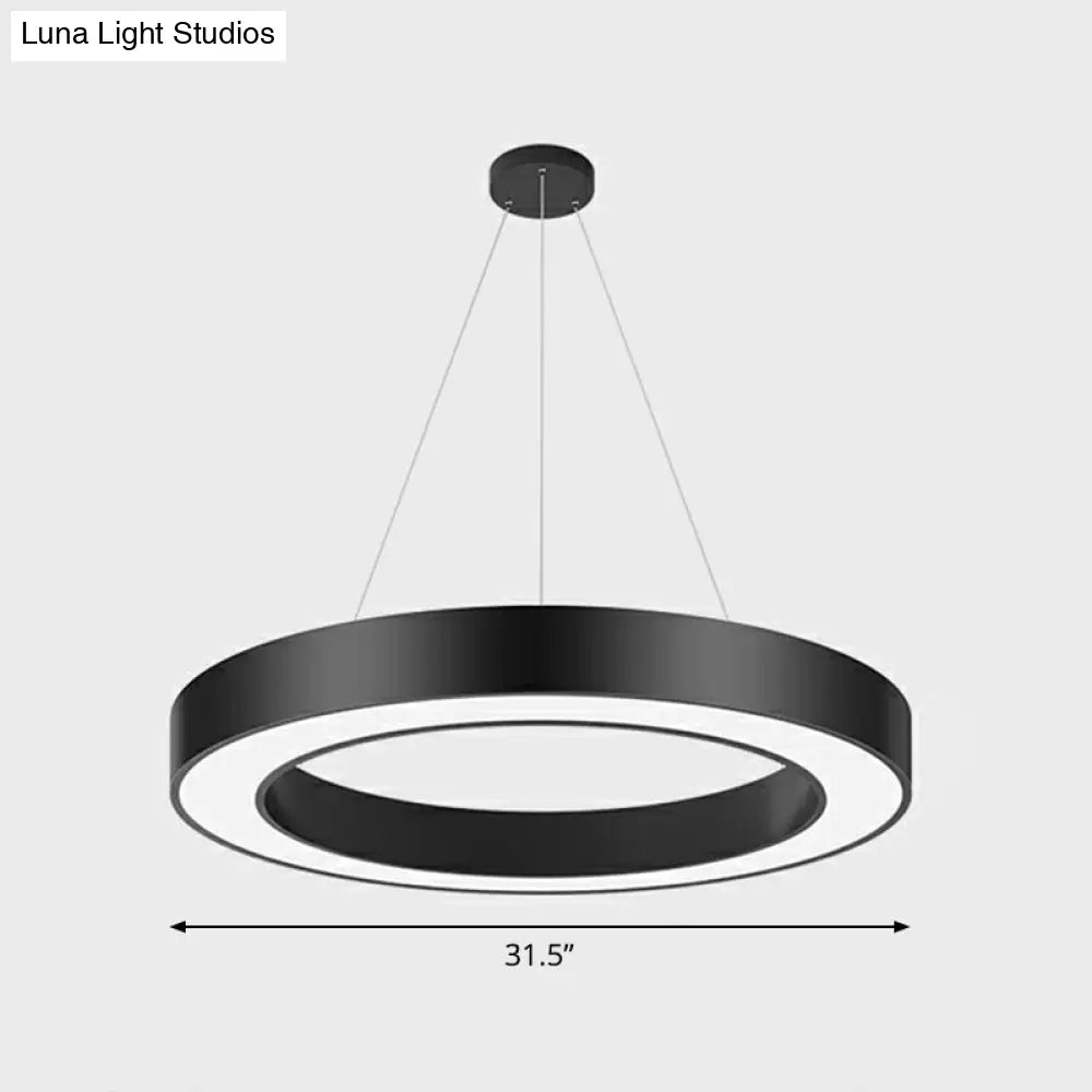 Geometric Led Ceiling Light: Modern Acrylic Office Chandelier In Black / 31.5 Round