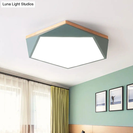 Geometric Led Ceiling Light With Wood Accent - Modern Acrylic Flush Mount For Bedroom