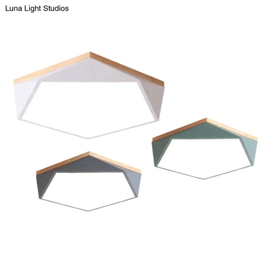 Geometric Led Ceiling Light With Wood Accent - Modern Acrylic Flush Mount For Bedroom