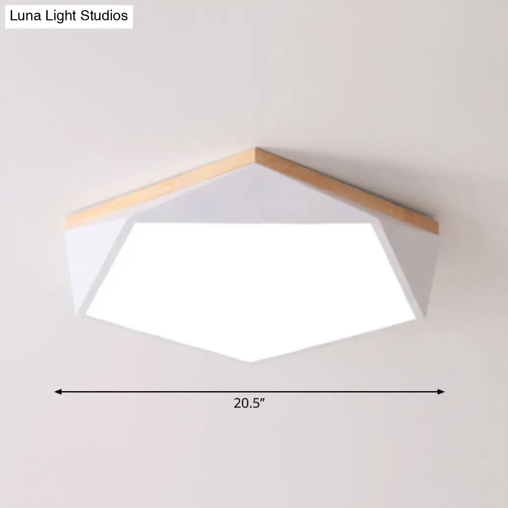 Geometric Led Ceiling Light With Wood Accent - Modern Acrylic Flush Mount For Bedroom