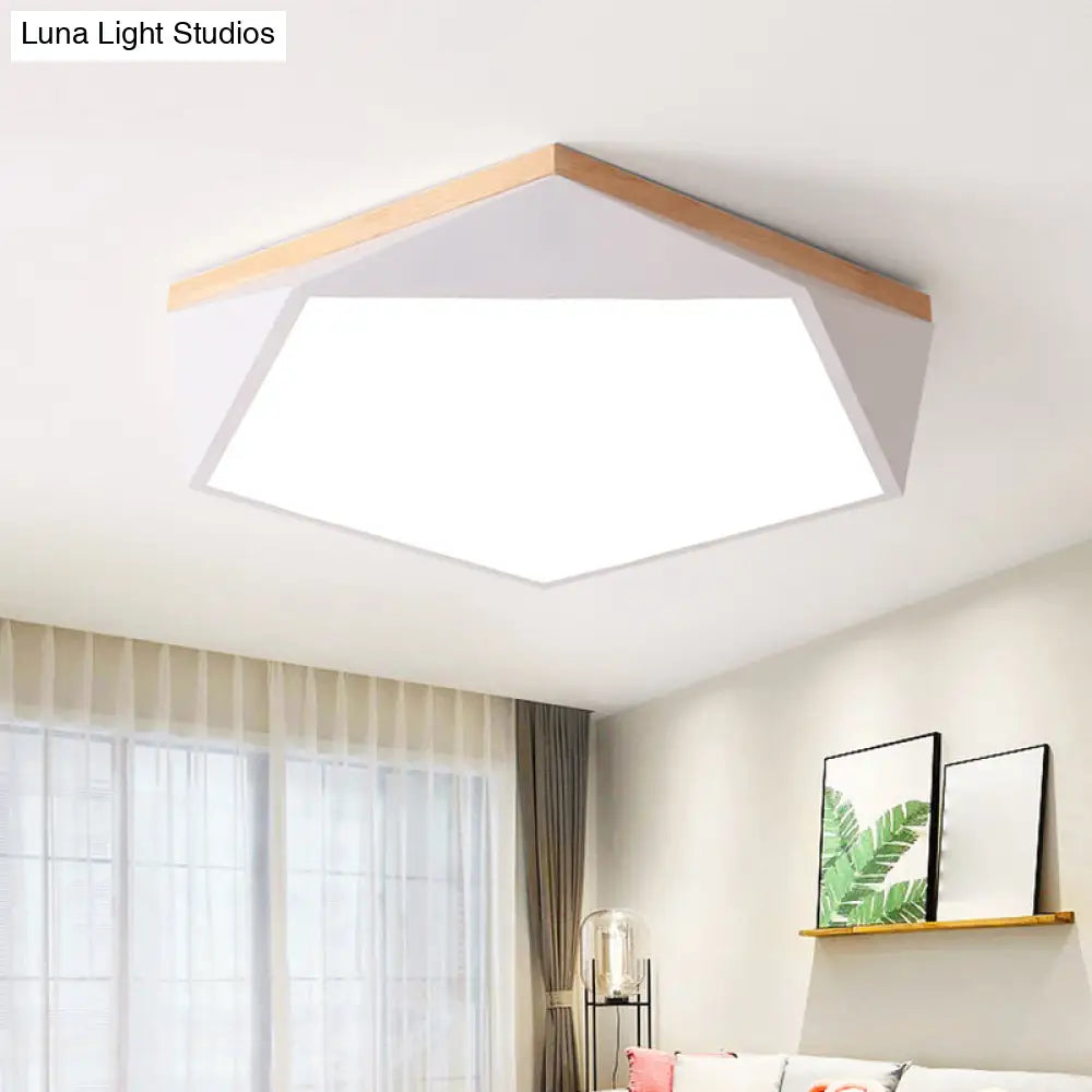 Geometric Led Ceiling Light With Wood Accent - Modern Acrylic Flush Mount For Bedroom