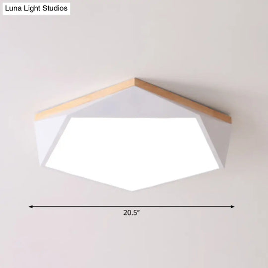 Geometric Led Ceiling Light With Wood Accent - Modern Acrylic Flush Mount For Bedroom