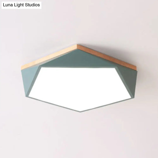 Geometric Led Ceiling Light With Wood Accent - Modern Acrylic Flush Mount For Bedroom Green / 20.5