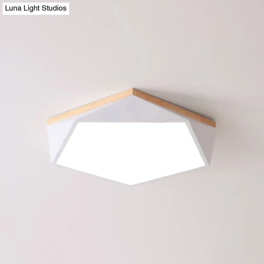 Geometric Led Ceiling Light With Wood Accent - Modern Acrylic Flush Mount For Bedroom White / 16.5