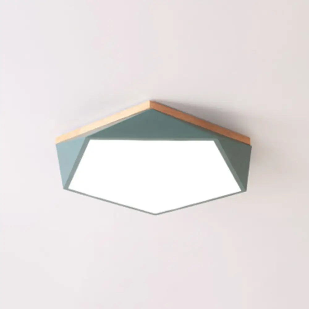 Geometric Led Ceiling Light With Wood Accent - Modern Acrylic Flush Mount For Bedroom Green /