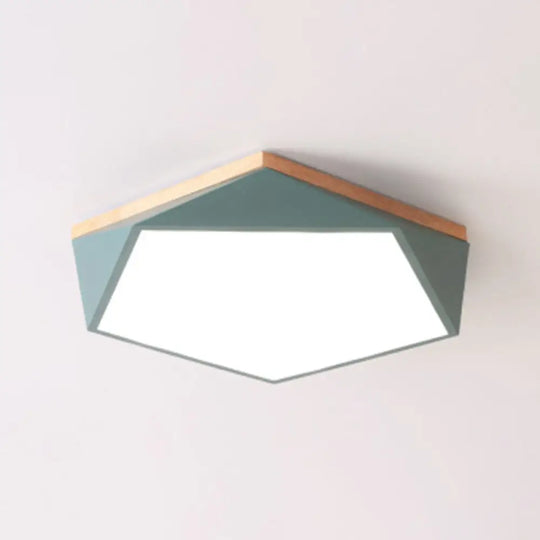 Geometric Led Ceiling Light With Wood Accent - Modern Acrylic Flush Mount For Bedroom Green /