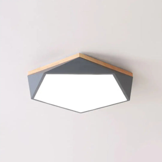 Geometric Led Ceiling Light With Wood Accent - Modern Acrylic Flush Mount For Bedroom Grey /