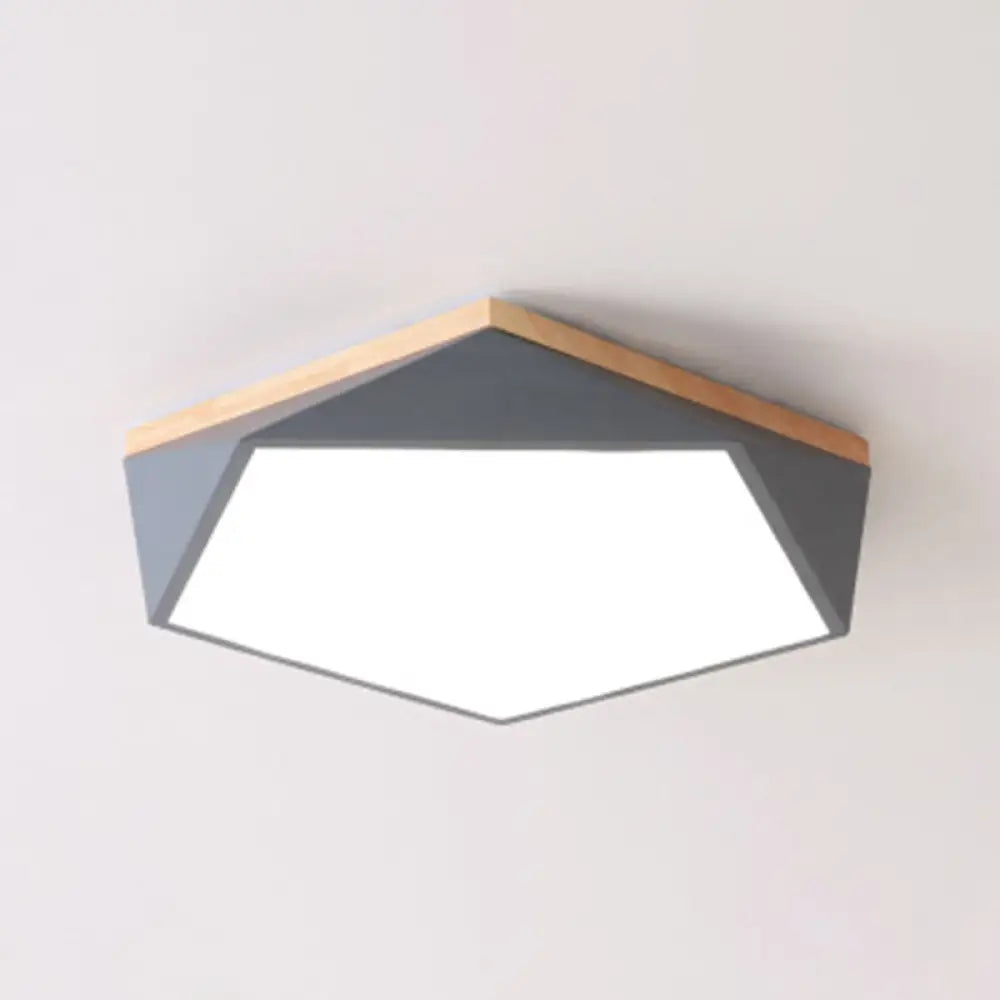 Geometric Led Ceiling Light With Wood Accent - Modern Acrylic Flush Mount For Bedroom Grey /