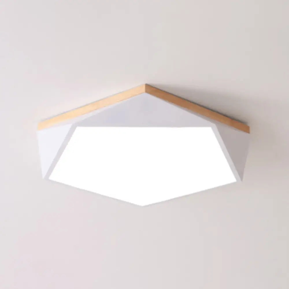 Geometric Led Ceiling Light With Wood Accent - Modern Acrylic Flush Mount For Bedroom White /