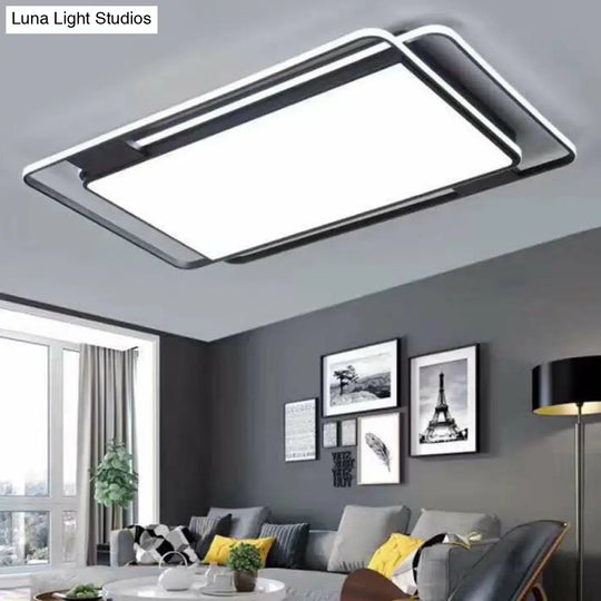 Geometric Led Flush Ceiling Light In Modern Black Metal / E