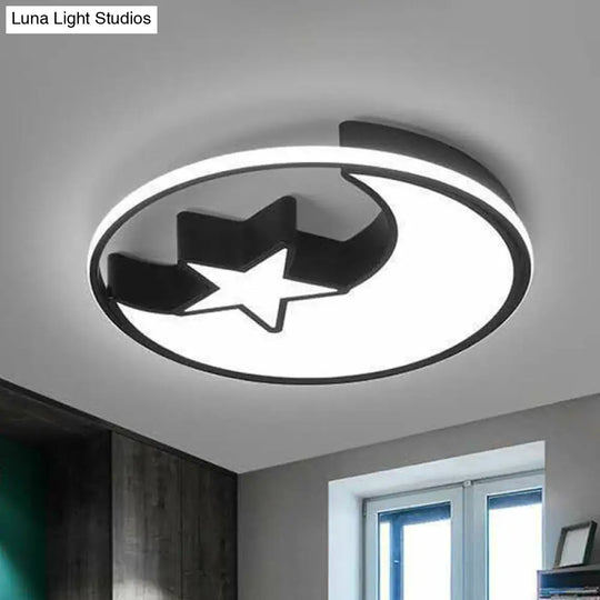 Geometric Led Flush Ceiling Light In Modern Black Metal / C